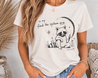 Raccoon Moon Sketch Tee | Rebellious Illustration, Airlume Cotton