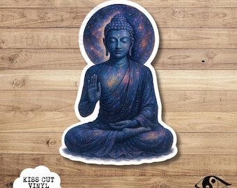 Cosmic Buddha Sticker: Galaxy Pattern Vinyl Decal - Boho Meditation Art