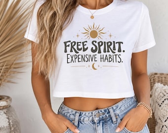 Free Spirit Expensive Habits T-Shirt | Cropped Tee, Sun & Moon Graphic