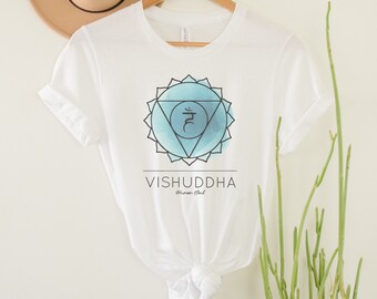 喉のチャクラ T シャツ - ヴィシュッダ シンボル - ヨガ スピリチュアル T シャツ - ブルー チャクラ ヒーリング - ユニセックス