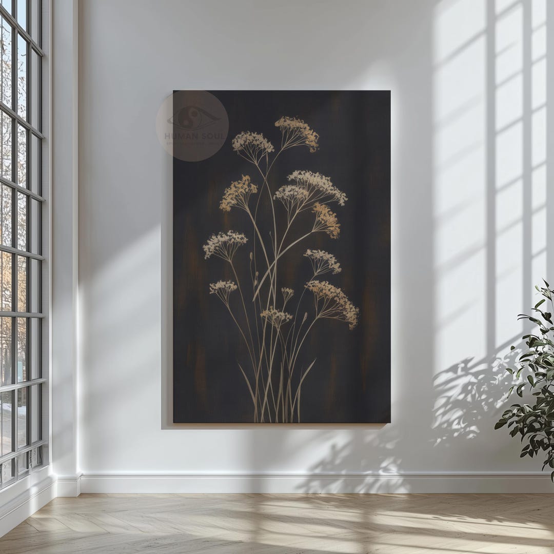 Gold Botanical Canvas Print, Modern Floral Wall Art, Elegant Home Decor ...