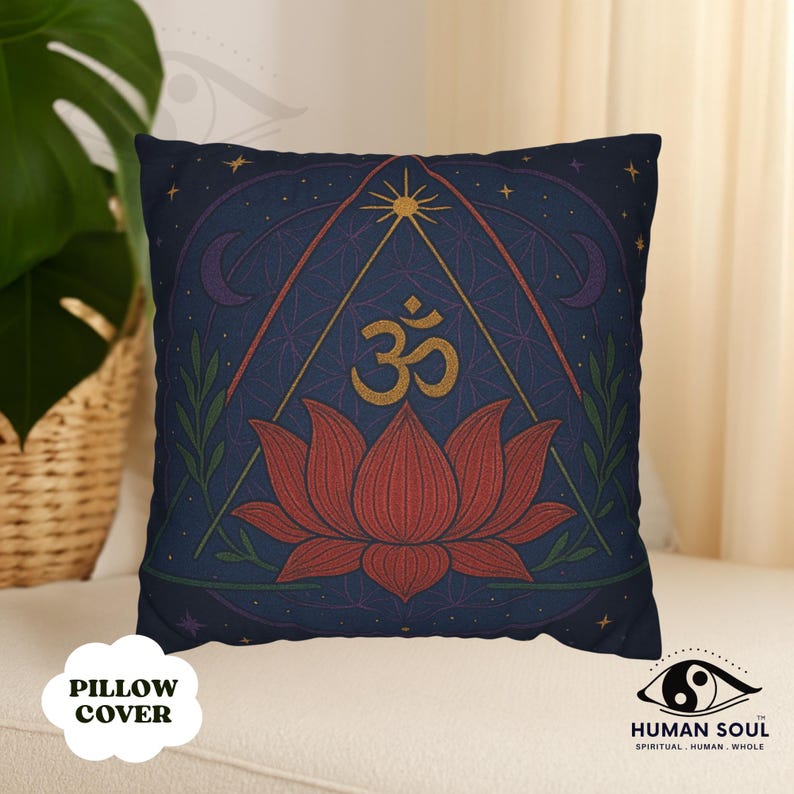 Boho Yoga Throw Pillow Cover: Lotus Om Meditation Cushion image 1