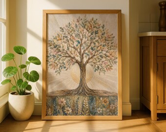 Neutral Tree of Life Wall Art, Hand-Painted Botanical Print, Earthy Boho Artwork (Digital Download)