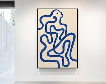 Abstract Blue Line Figure Rolled Poster | Minimalist Wall Art