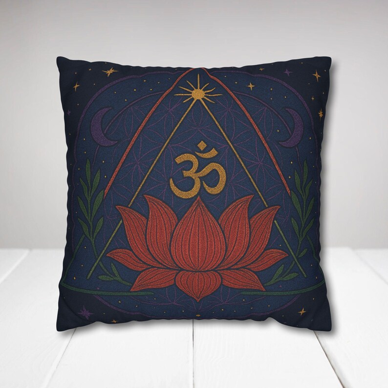Boho Yoga Throw Pillow Cover: Lotus Om Meditation Cushion image 4