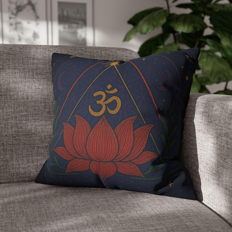 Boho Yoga Throw Pillow Cover: Lotus Om Meditation Cushion image 6