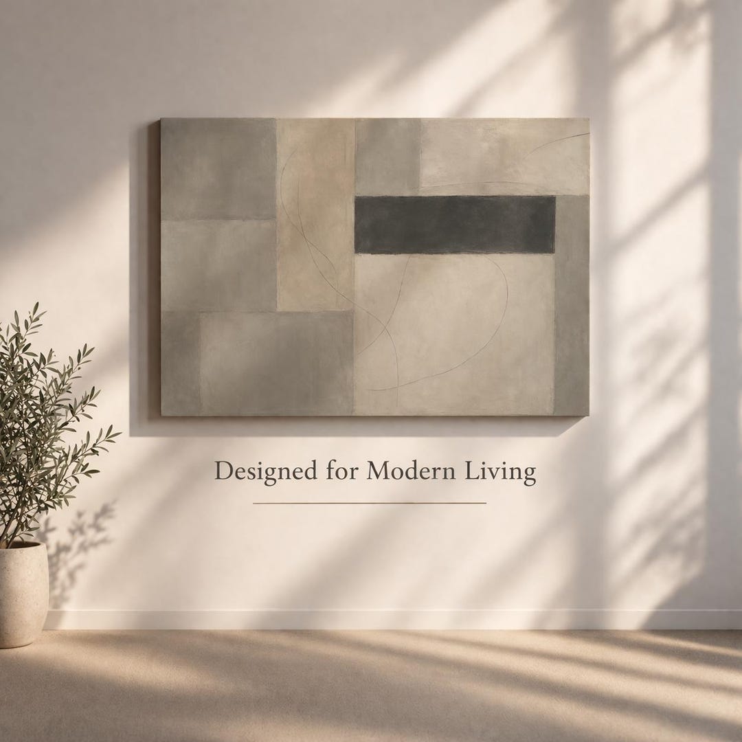 Neutral Gray Abstract Canvas Print – Geometric Horizontal Modern Wall ...