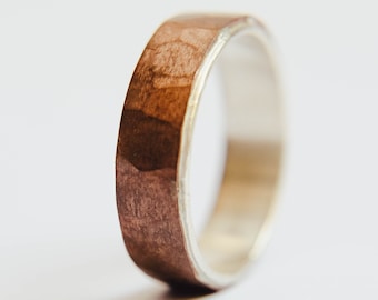 Rustic Mens Copper and Silver Wedding Band, Mens Silver Wedding Band, Copper Ring, Unique Wedding Band, Handmade Wedding Band, Boho Band