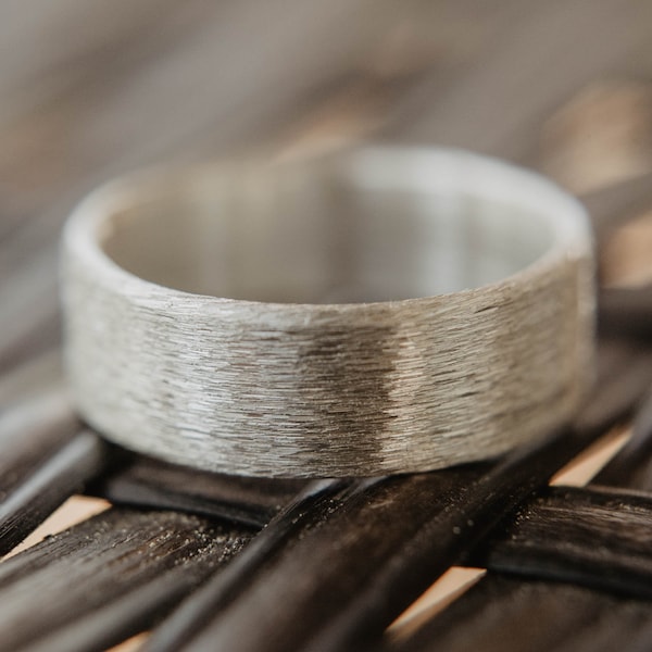 Brushed Mens Silver Wedding Band, Forged Rustic Wedding Ring, Sterling Silver Jewelry, Unique Wedding Band, Boho Wedding Band