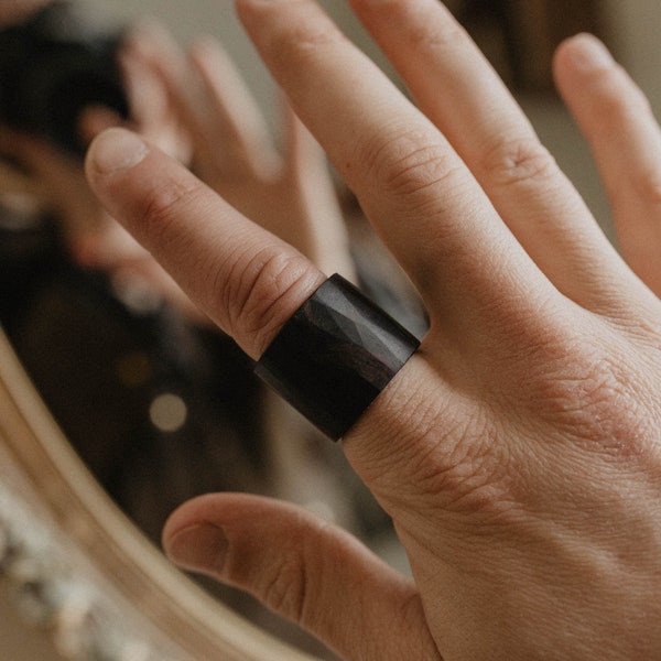 African Blackwood Ring, Wood Ring, Mens Black Ring, Wood Wedding Band, Extra Wide Ring, Unique Ring, Mens Ring, Wooden Ring, Dark Wood Ring