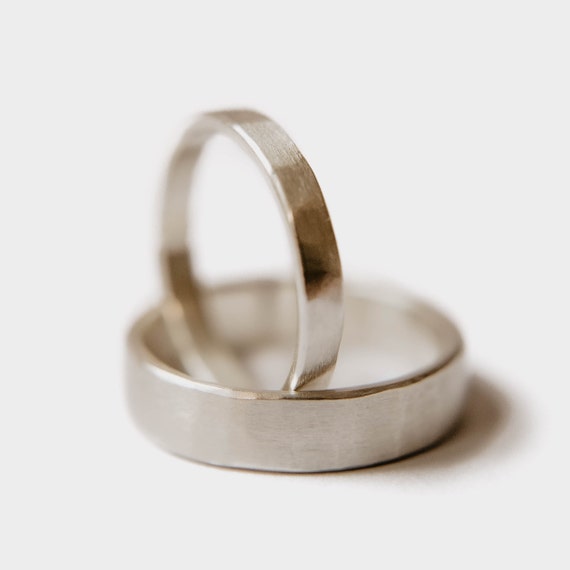 Forged Rustic Wedding Ring Set, Sterling Silver Bands, Men and Women's Wedding Bands, Handmade Wedding Rings, Minimalist, Silver Rings