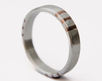 Alliance rustique forgée, Alliance en argent et cuivre pour femmes, Alliance en argent sterling, Alliance fait main, Unique, Bague en argent