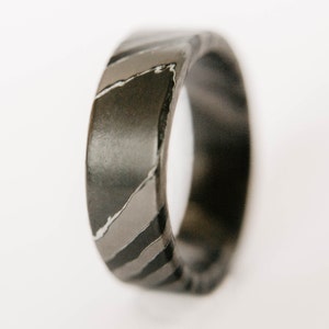 Damascus Ring, Black Zirconium and Titanium Wedding Band, Mens Black Ring, Titanium Ring, Mens Wedding Band, Unique Wedding Band
