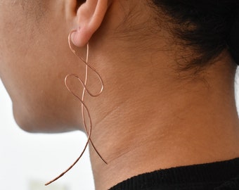 Dangle Copper Earrings, Copper Hammered Statement Earrings