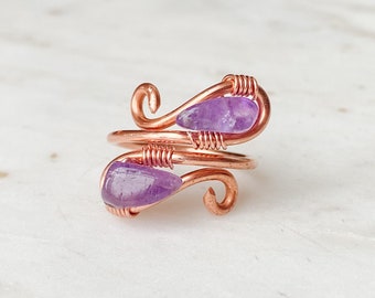 Healing Gemstone Swirl Ring, Swirl Copper Knuckle Ring