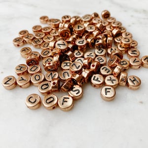 Rose Gold Alphabet ABC Beads Letters Acrylic Plastic Flat Round Letter Beads Assorted A-Z Bulk Beads