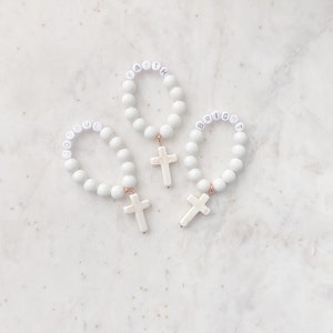 Mini Rosary Favor, White Baptism Favors for Girls and Boys, Personalized Mini Rosary, Baptism Bomboniere, Cross Favours