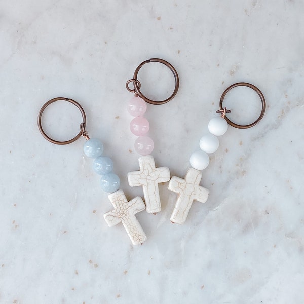 Cross Keychain Favor | Baptism Favours for Girls | Personalized Mini Rosary | Baptism Bomboniere for Boys | Cross Favours
