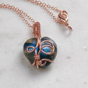 Labradorite Heart Wrapped Copper Healing Pendant