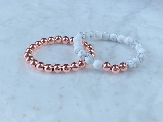 Copper Beaded Bracelet & Copper Howlite Bracelet Stack SET, Healing Copper Bracelet, Beaded Stack Bracelet