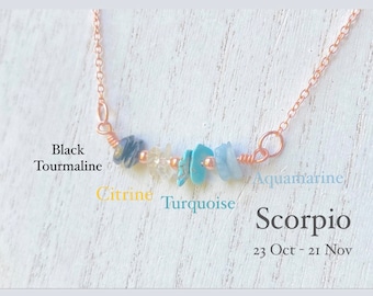 Scorpio Zodiac Raw Gemstone Necklace, October Birthstone Gift