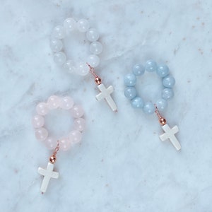 Gemstone Rosary Favor, Baptism Favors for Girls, Rose Quartz and Copper Rosary, Baptism Bomboniere, Cross Favours