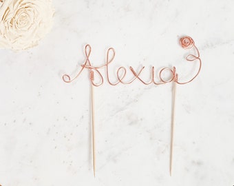 Personalized Cake Topper, Custom Wire Cake Topper, Wire Rose Cake Topper, Custom Name Cake Topper, Personalized Name Cake Topper