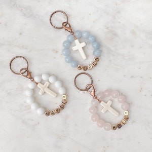 Mini Rosary Keychain Favor, Baptism Favors for Girls, Personalized Mini Rosary Keychain, Baptism Bomboniere for Boys, Cross Favours