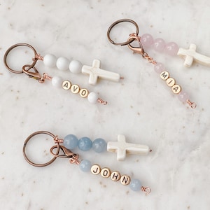 Cross Keychain Favor, Personalized Name Keychain, Baptism Favour Bomboniere