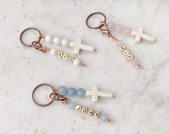 Cross Keychain Favor, Personalized Name Keychain, Baptism Favour Bomboniere