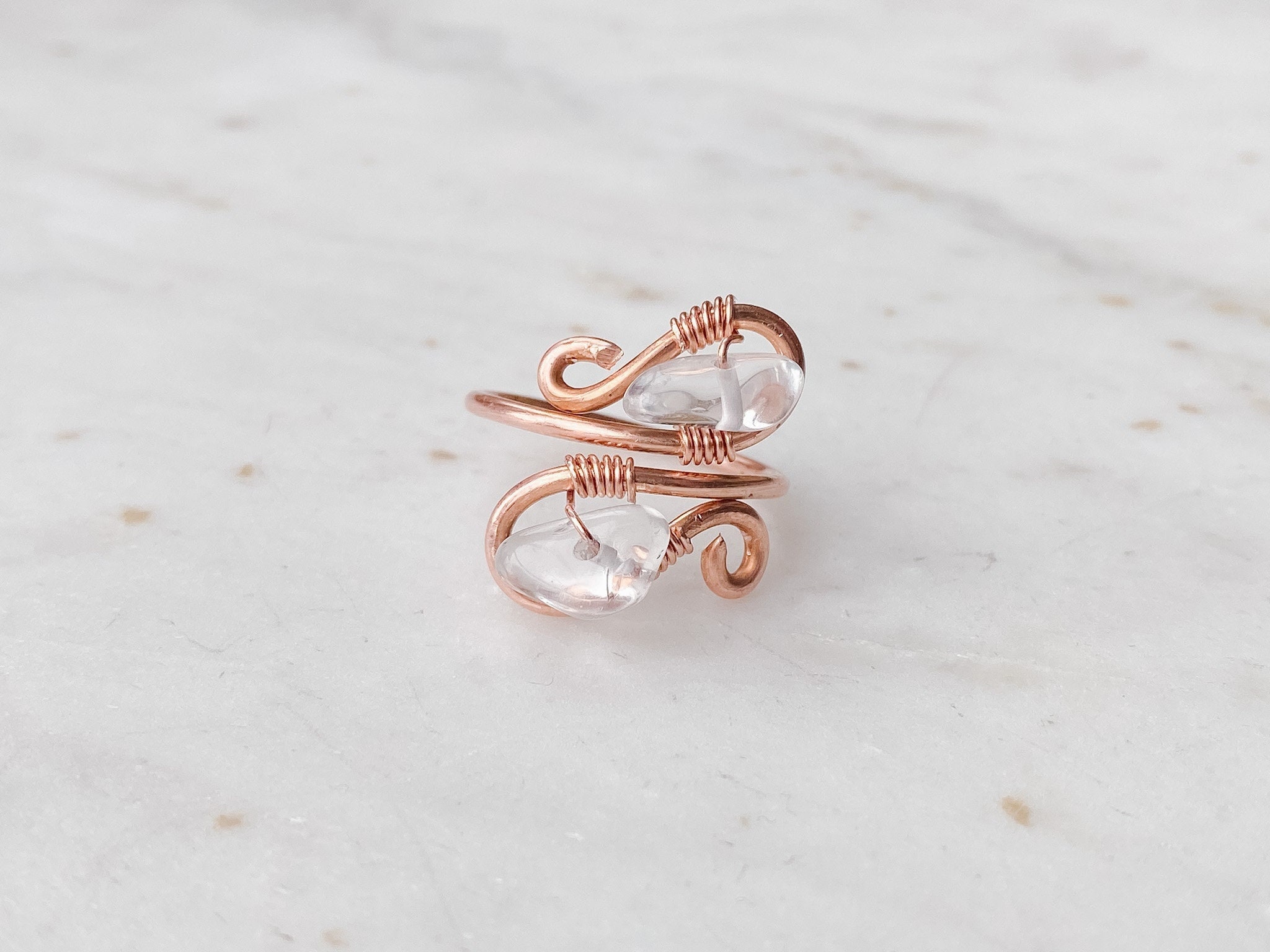 Birthstone Gemstone Ring, Swirl Copper Knuckle Ring, Healing Zodiac Ring