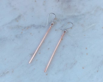 Boho Stick Earrings, Copper Dangle Earrings, Minimalist Elegant Earrings