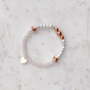 Dainty Everyday Gemstone Bracelet, Rose Quartz, Howlite and Copper Healing Bracelet, Stacker Bracelet