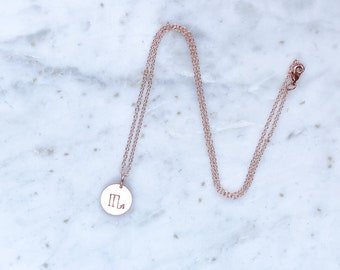 Zodiac Stamped Pendant Necklace, Minimalist Zodiac Pendant