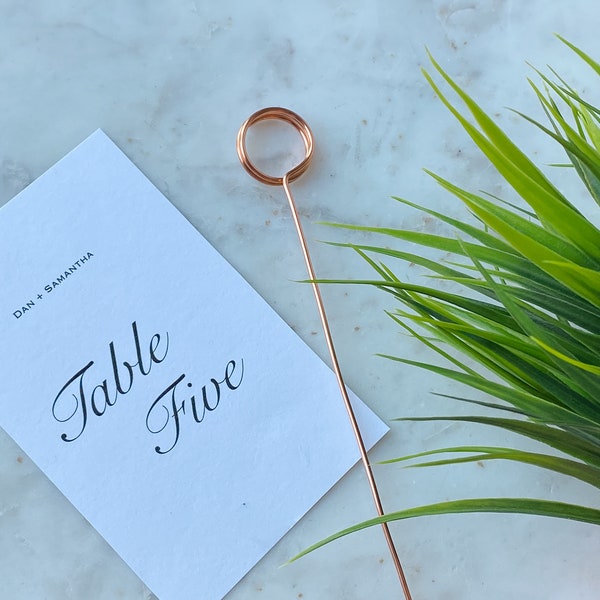 Soporte de alambre para número de mesa, soporte para tarjeta de lugar, soporte para fotos, soporte para tarjeta de nombre, decoración minimalista de mesa de boda