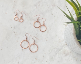 Hoop Earrings, Hammered Copper Hoops, Small Copper Hoop Earrings