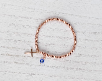 Cross Beaded Bracelet, Healing Copper Bracelet, Beaded Stack Bracelet, Evil Eye Charm Bracelet, Cornicello Charm Bracelet