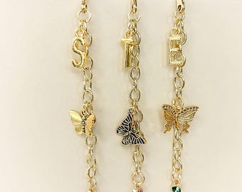 Personalized Butterfly Charm Bookmark Custom Initial Birthstone Book Lover Gift Handmade Reader Accessory Bookish Keepsake Book Trinket