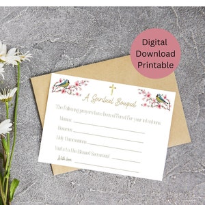 Carte imprimable bouquet spirituel / cadeau catholique / carte de prière / cadeau spirituel / carte catholique / carte spirituelle / carte de prière florale