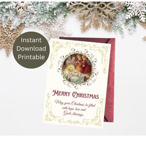 Tarjeta imprimible de Navidad católica, Tarjeta del Niño Jesús, Saludo de Navidad del ángel, Feliz Navidad, Descarga instantánea