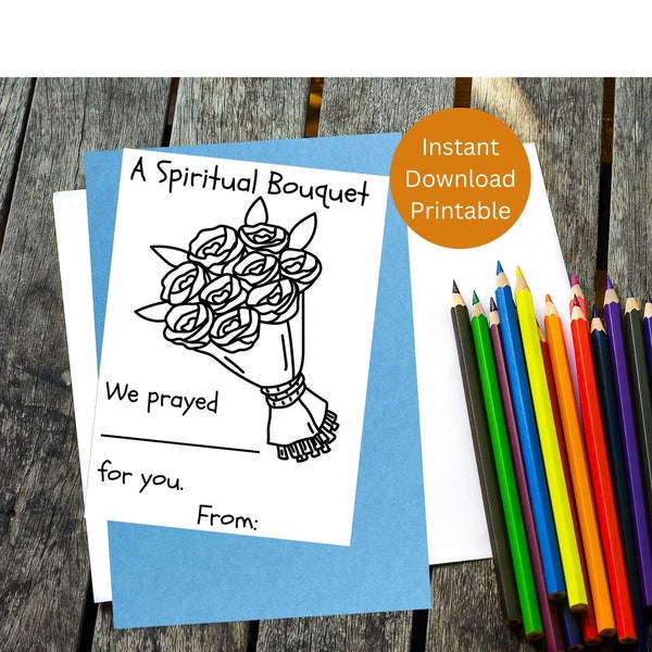 Spiritual Bouquet Printable Card / Spiritual Bouquet Coloring Card / Catholic Gift / Prayer Card / Catholic Coloring / Coloring Printable