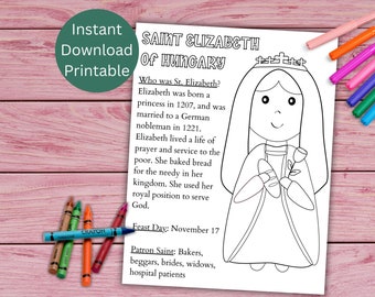 Página para colorear de Santa Isabel de Hungría / Página para colorear imprimible / Página para colorear de santas / Página para colorear católica