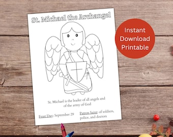 St. Michael the Archangel Coloring Page / Printable Saint Coloring Page / Catholic Coloring / Saint Activity