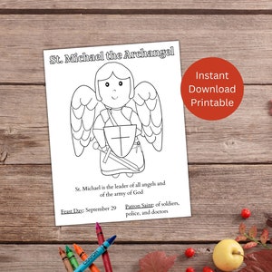 St. Michael the Archangel Coloring Page / Printable Saint Coloring Page / Catholic Coloring / Saint Activity
