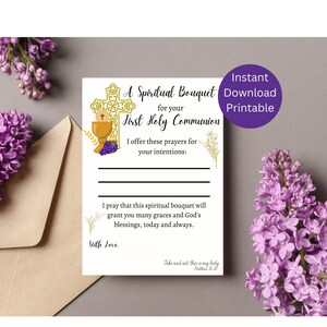 First Communion Spiritual Bouquet Card, Catholic Communion Card, Printable Communion, Catholic Prayer Card, Catholic Gift