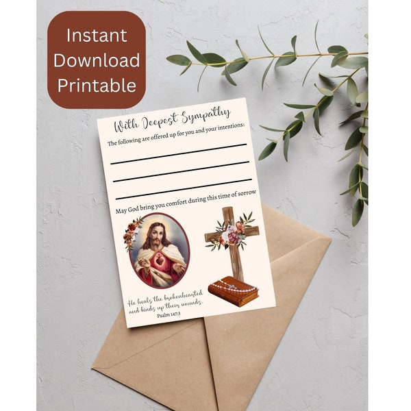 Sympathy Spiritual Bouquet Card, Catholic Bereavement, Printable Condolence Card, Catholic Sympathy, Prayer Card