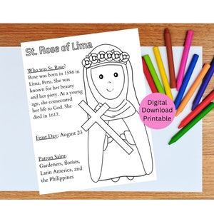 St. Rose of Lima Coloring Page / Printable Saint Coloring Page / Catholic Coloring / Saint Activity