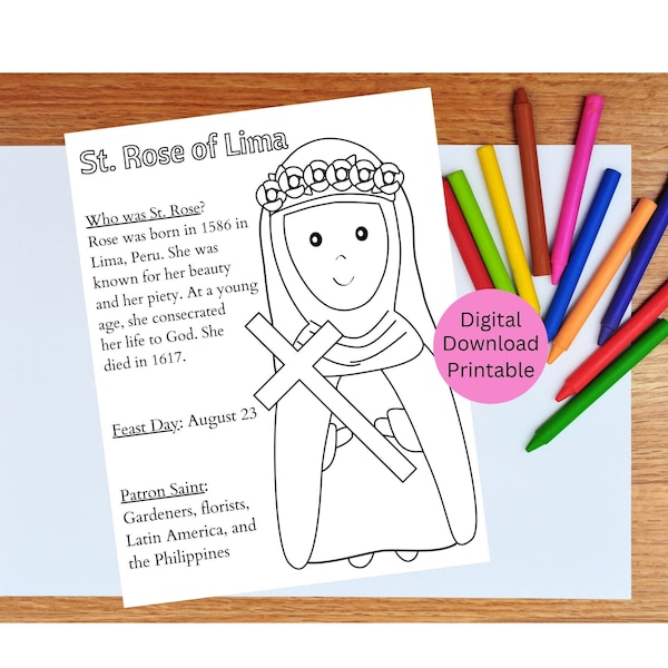St. Rose of Lima Coloring Page / Printable Saint Coloring Page / Catholic Coloring / Saint Activity