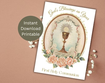 First Holy Communion Card, Printable Catholic Sacrament Greeting, Communion Card for Boy or Girl, Instant Download