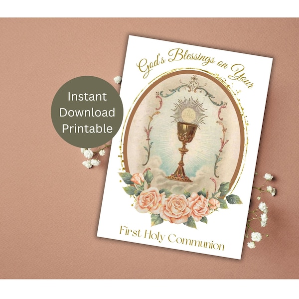 First Holy Communion Card, Printable Catholic Sacrament Greeting, Communion Card for Boy or Girl, Instant Download